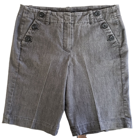 Sandro Button Detail Slant Pocket Denim Bermuda Shorts, Black/Gray, Sz 6P - Picture 1 of 9